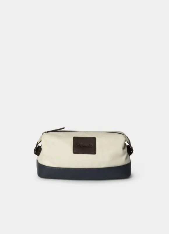 canvas washbag with leather details
