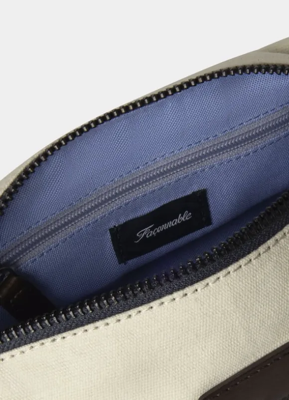 canvas washbag with leather details