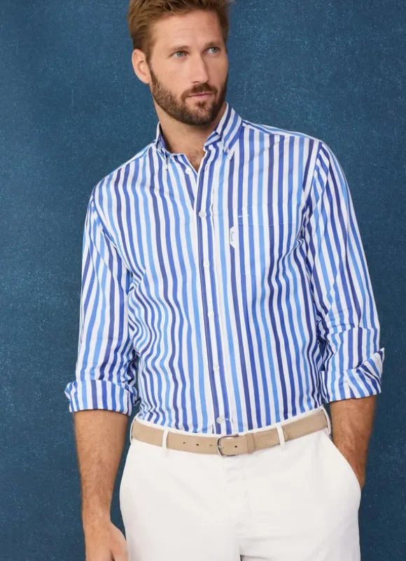 regular fit awning striped poplin shirt