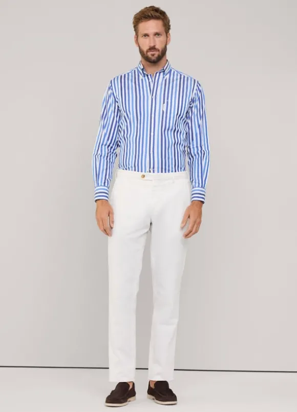 regular fit awning striped poplin shirt