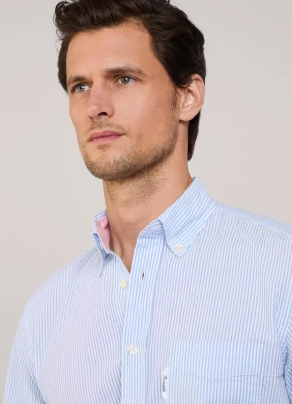 regular fit bengal striped seersucker shirt