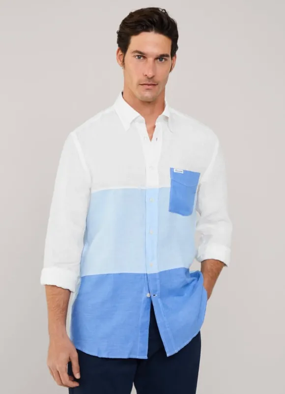 regular fit colour block linen shirt