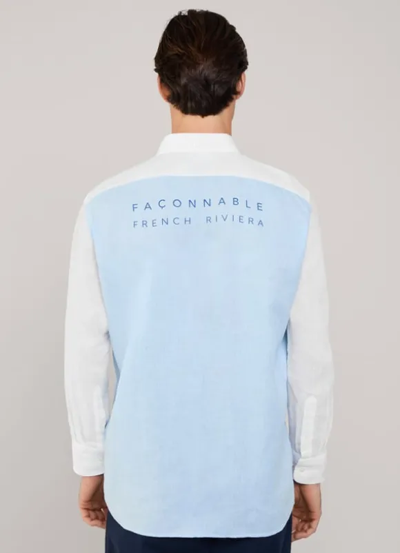 regular fit colour block linen shirt