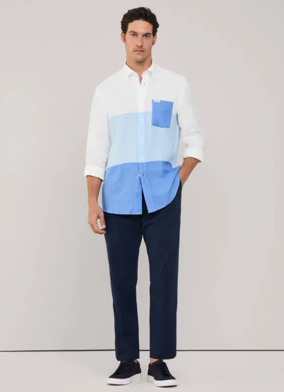 regular fit colour block linen shirt