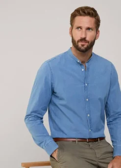regular fit denim shirt with mandarin collar