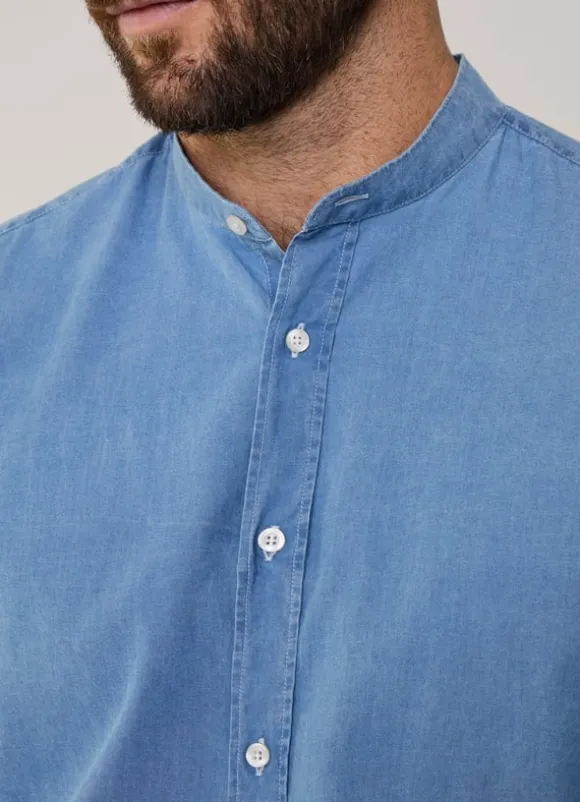 regular fit denim shirt with mandarin collar
