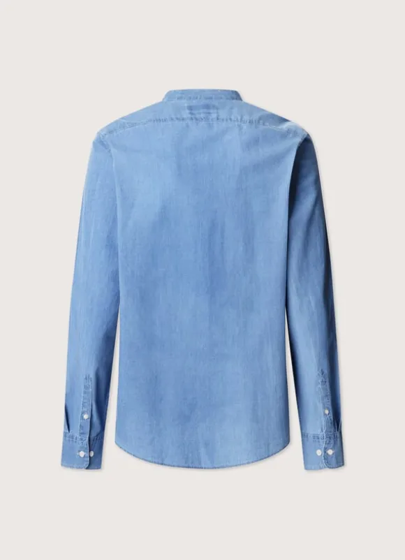 regular fit denim shirt with mandarin collar