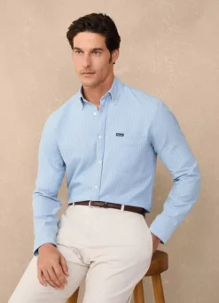 regular fit fine striped chambray shirt