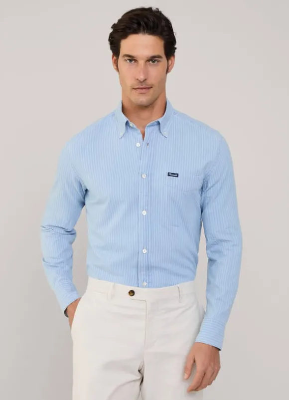 regular fit fine striped chambray shirt