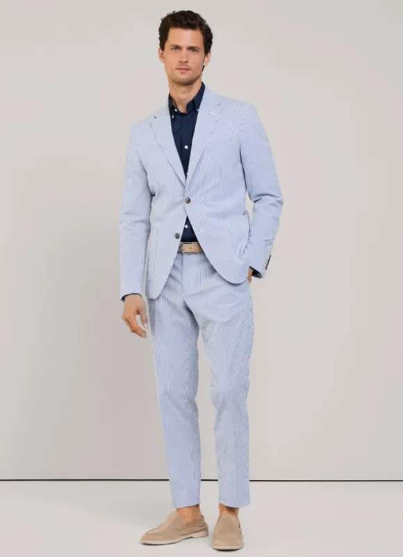 regular fit seersucker trousers