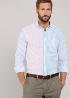 regular fit striped cotton linen shirt