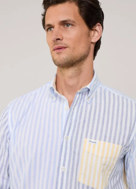 regular fit striped cotton linen shirt
