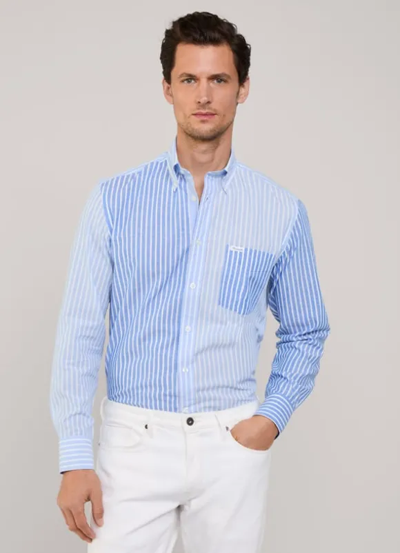 regular fit striped cotton linen shirt