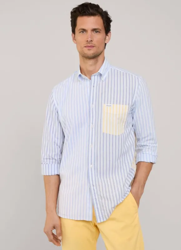 regular fit striped cotton linen shirt