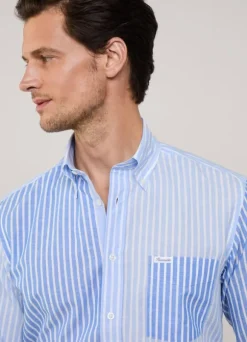 regular fit striped cotton linen shirt
