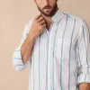 regular fit wide striped linen shirt