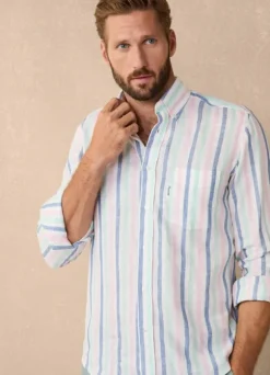 regular fit wide striped linen shirt