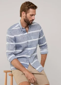 regular fit wide striped linen shirt