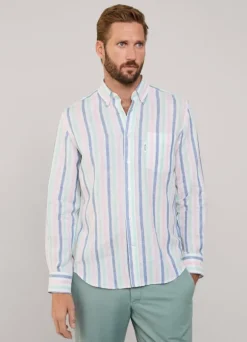 regular fit wide striped linen shirt