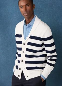striped shawl collar cardigan